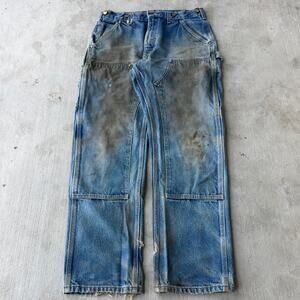 Carhartt denim blue jeans double knee work wear carpenter pants